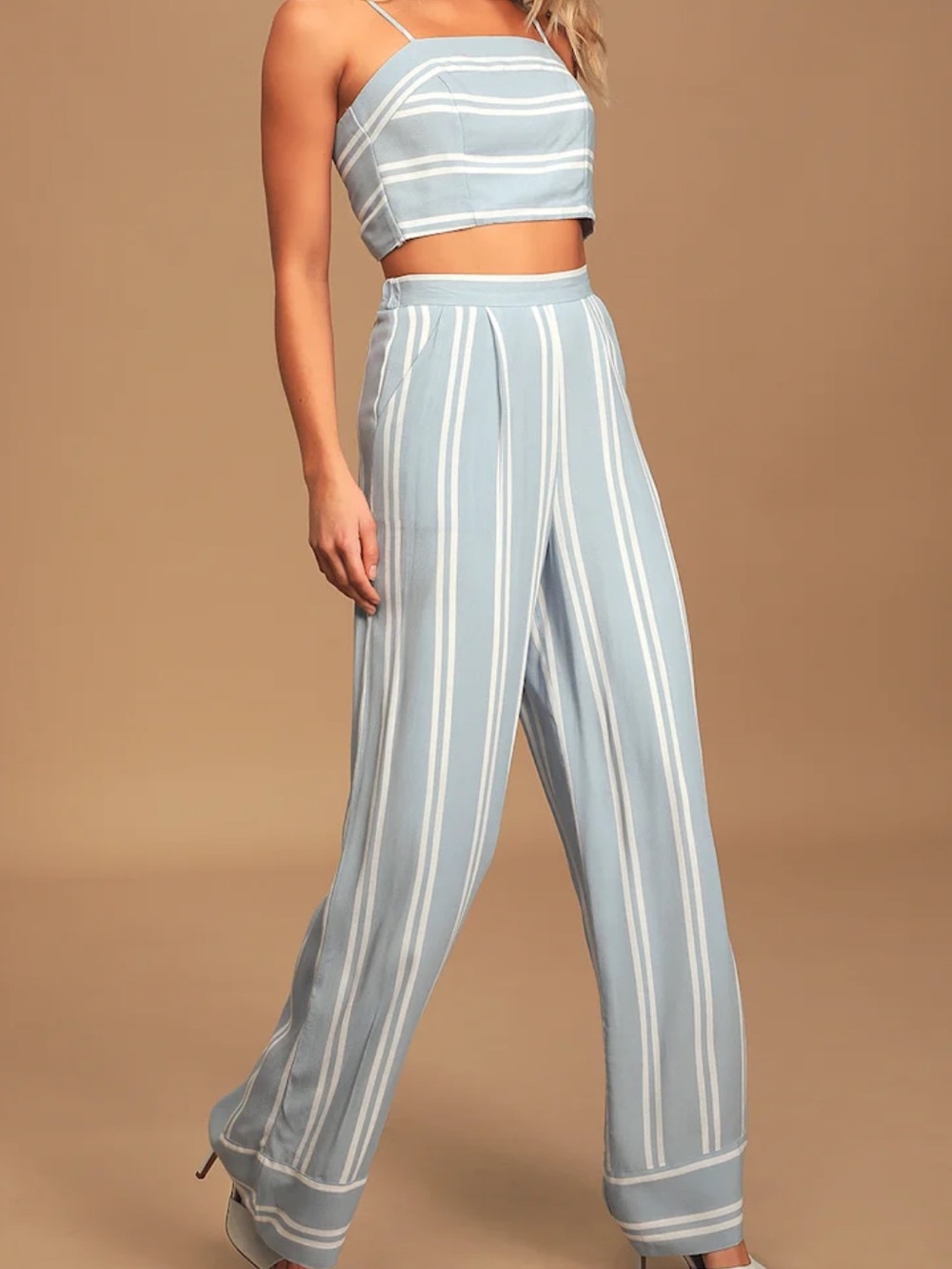 Lulu's Light Blue and White Striped Two-Piece Jumpsuit